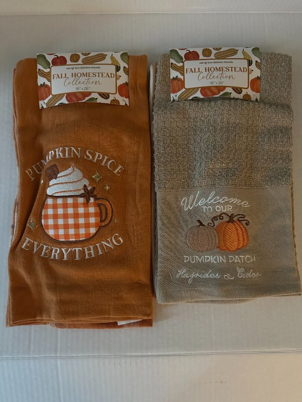 Fall Homestead Pumpkin Spice Kitchen Towels Set of 4 Embroidered Autumn NWT